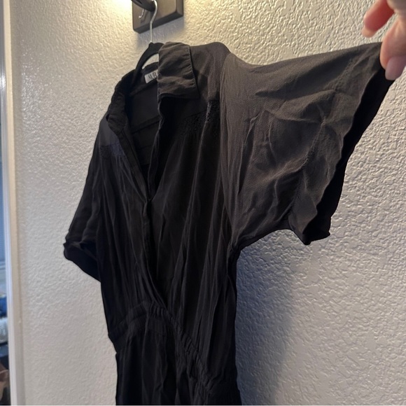 Aura Black Boho Maxi Dress Short Sleeve Lace Detail Pocket Tie Waist Size Medium - Picture 6 of 12